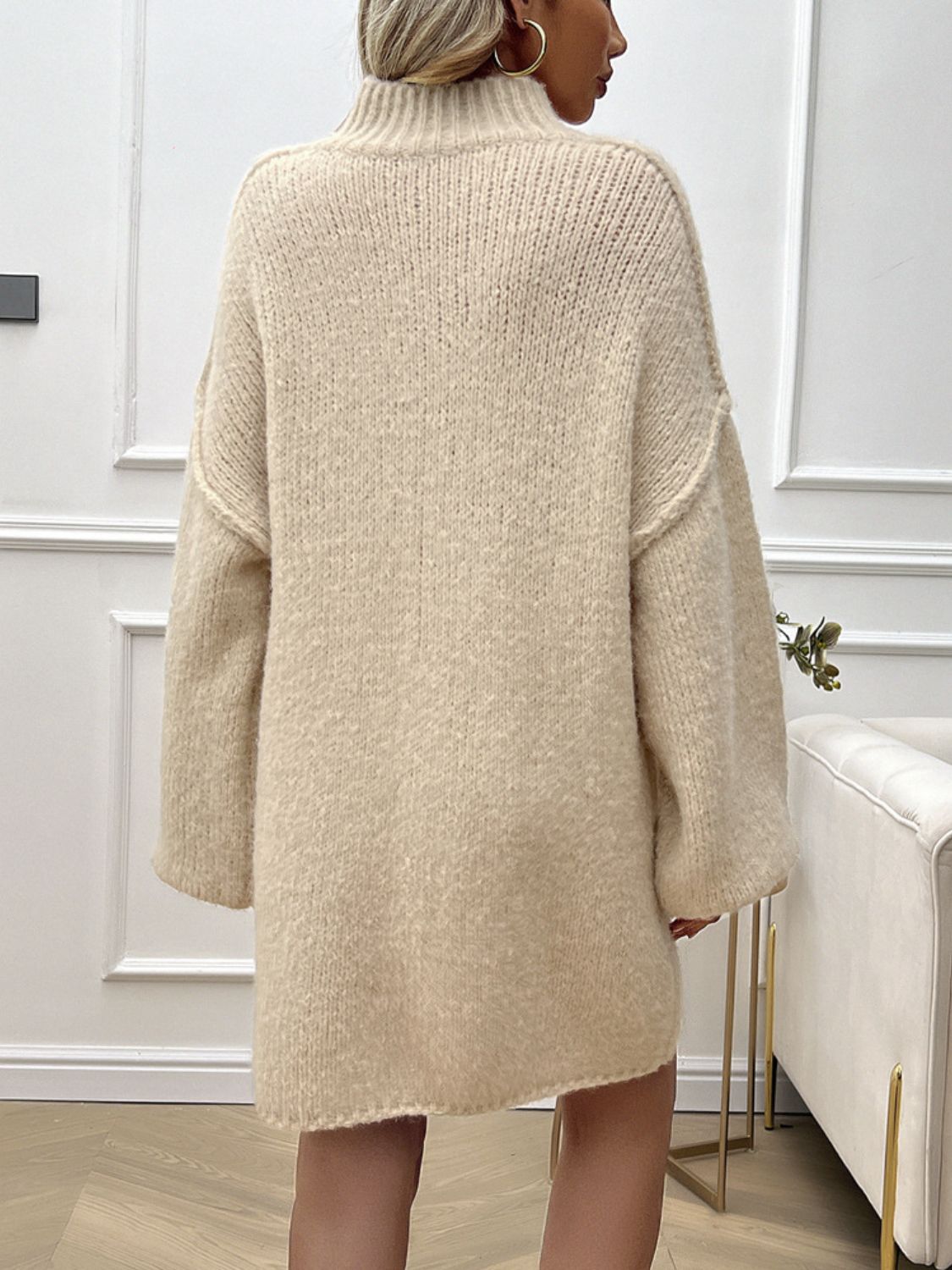 LIZAKOSHT  -  Devine Mock Neck Long Sleeve Mini Sweater Dress