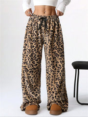 LIZAKOSHT  -  Leopard Wide Leg Plush Pants