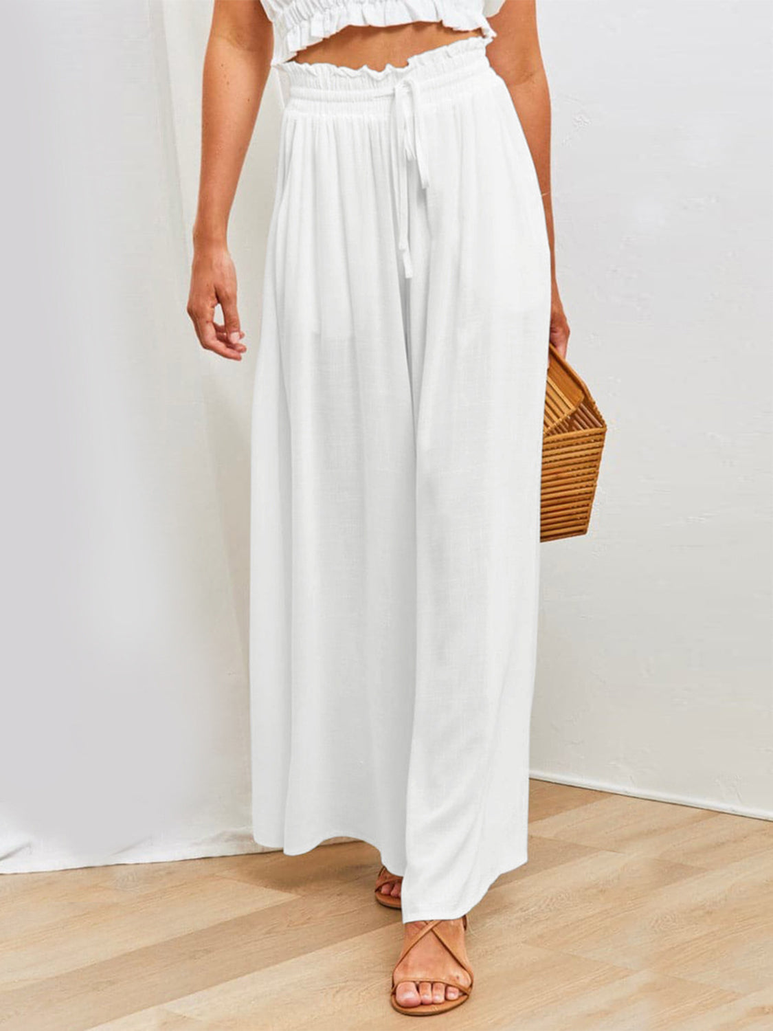 LIZAKOSHT  -  Drawstring Wide Leg Pants with Pockets