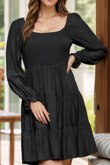 LIZAKOSHT  -  Square Neck Flounce Sleeve Dress