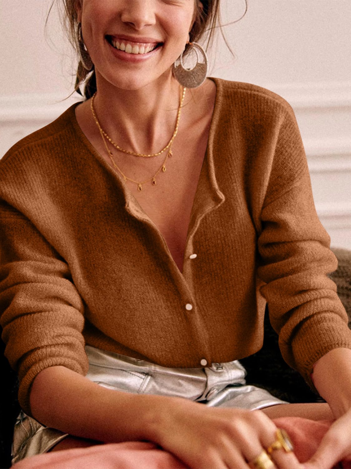 LIZAKOSHT  -  Button Down Long Sleeve Sweater
