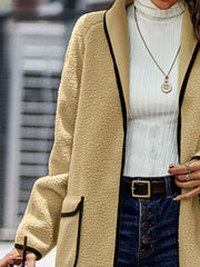 LIZAKOSHT  -  Full Size Contrast Trim Long Sleeve Coat with Pockets