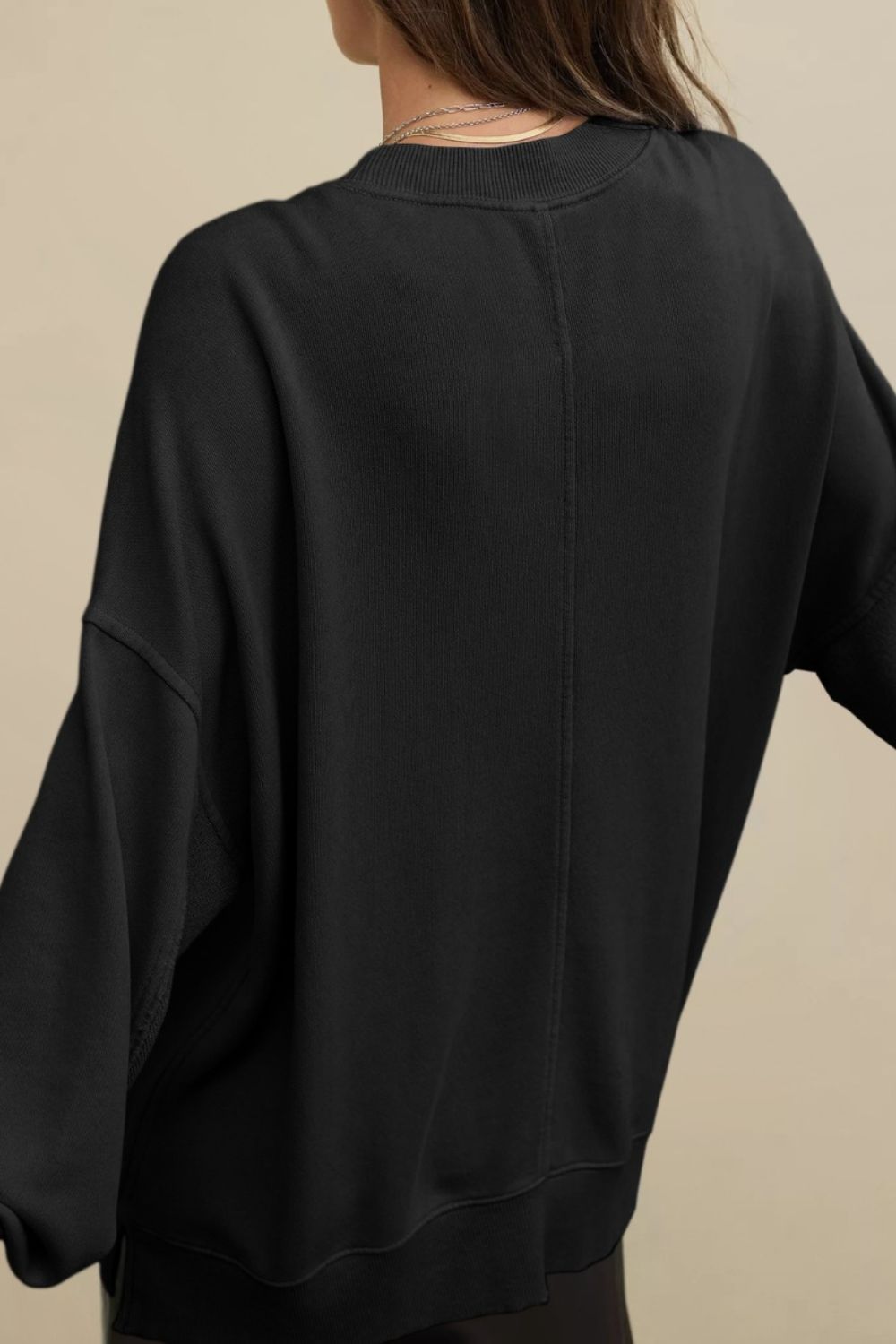 LIZAKOSHT  -  Side Slit Round Neck Long Sleeve Sweatshirt