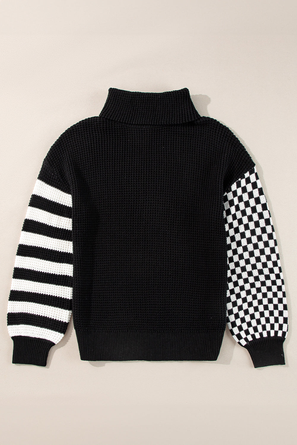 LIZAKOSHT  -  Striped & Checkered Turtleneck Dropped Shoulder Sweater