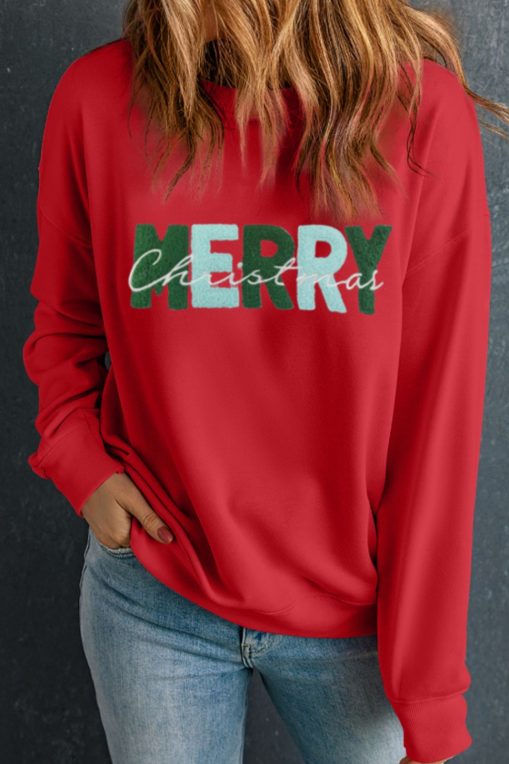 LIZAKOSHT  -  MERRY CHRISTMAS Contrast Long Sleeve Sweatshirt