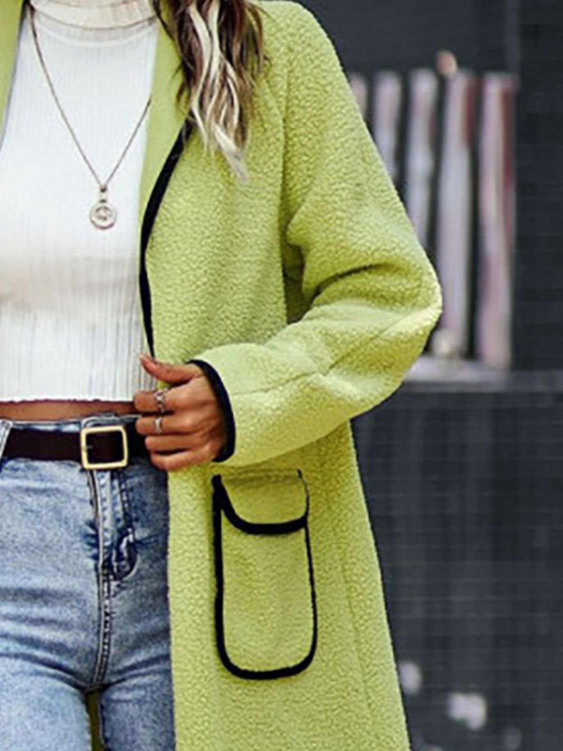 LIZAKOSHT  -  Full Size Contrast Trim Long Sleeve Coat with Pockets