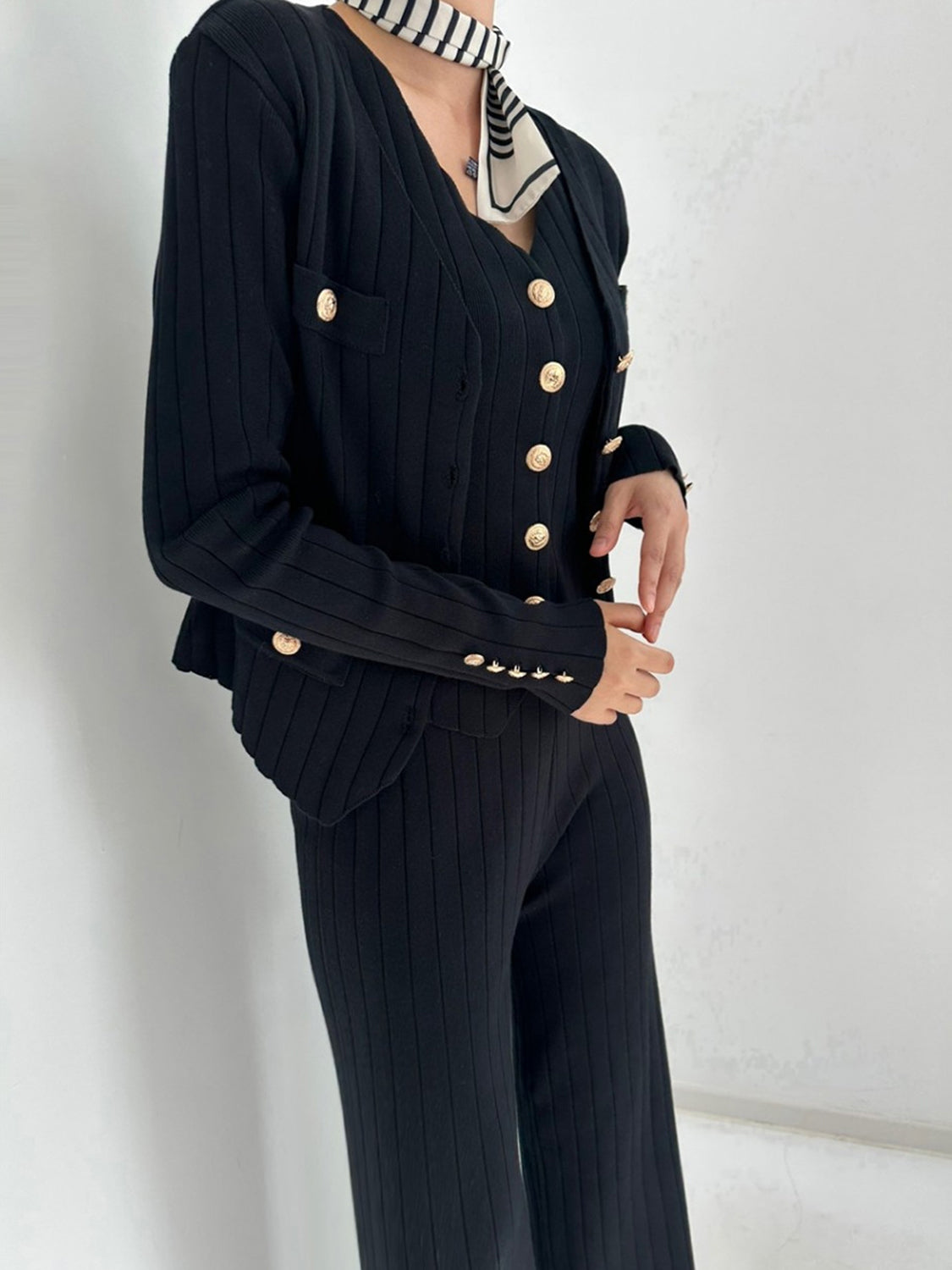 LIZAKOSHT  -  V-Neck Tank, Cardigan and Pants Three-Piece Sweater Set
