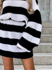 LIZAKOSHT  -  Striped Turtleneck Sweater Dress