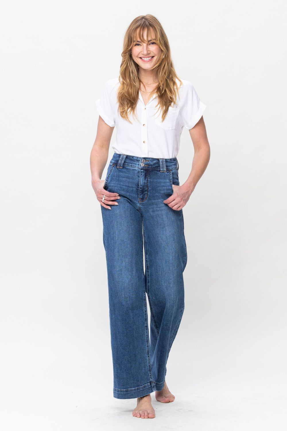 LIZAKOSHT  -  Judy Blue Full Size Double Button Wide Leg Jeans