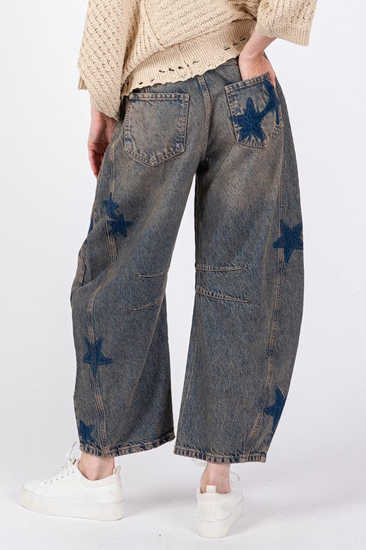 LIZAKOSHT  -  SAGE + FIG Star Wide Leg Jeans with Pockets