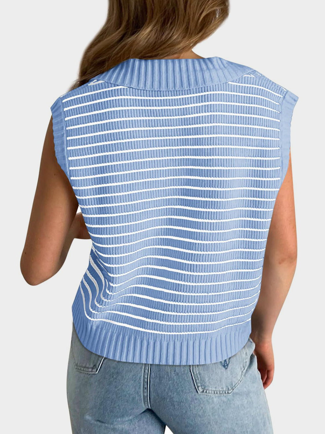 LIZAKOSHT  -  Mandy Collared Neck Striped Sweater Vest