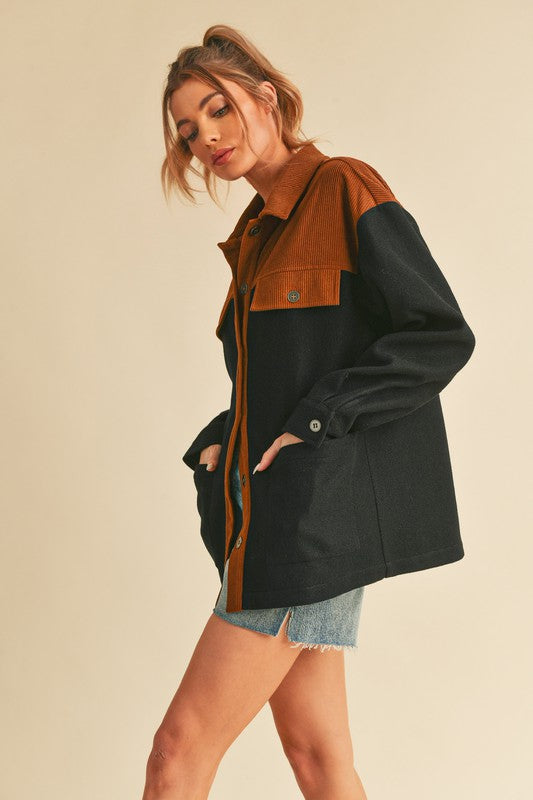 LIZAKOSHT  -  Two Tone Button Up Jacket with Pockets