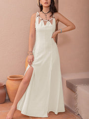 LIZAKOSHT  -  Swiss Dot Cutout Sleeveless Maxi Dress