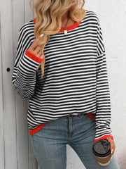 LIZAKOSHT  -  Striped Round Neck Long Sleeve Sweater