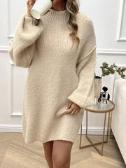 LIZAKOSHT  -  Devine Mock Neck Long Sleeve Mini Sweater Dress