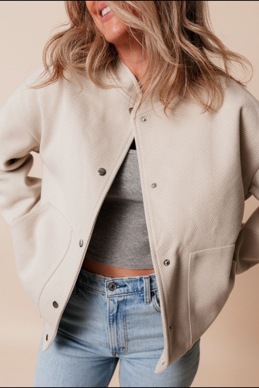 LIZAKOSHT  -  Baseball Collar Snap Down Jacket