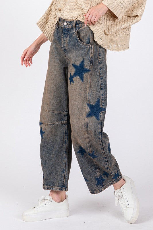 LIZAKOSHT  -  SAGE + FIG Star Wide Leg Jeans with Pockets