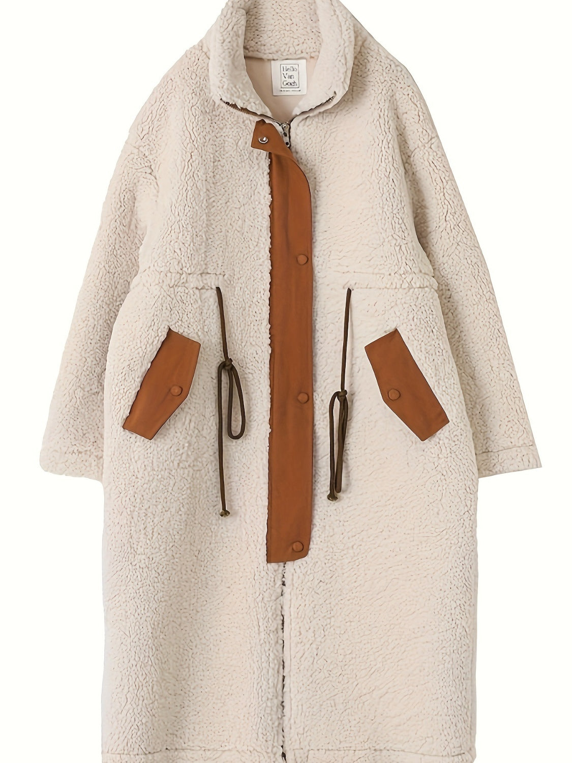 LIZAKOSHT  -  Plus Size Drawstring Zip Up Turtleneck Sherpa Coat