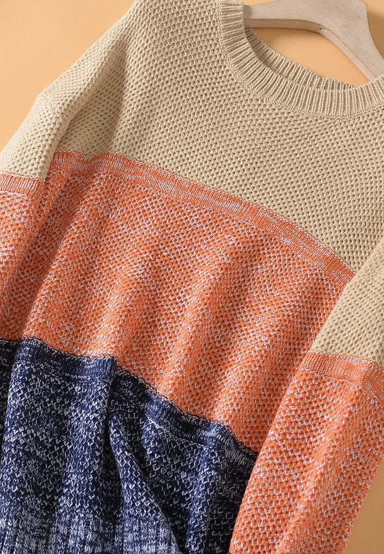 LIZAKOSHT  -  Color Block Round Neck Long Sleeve Sweater