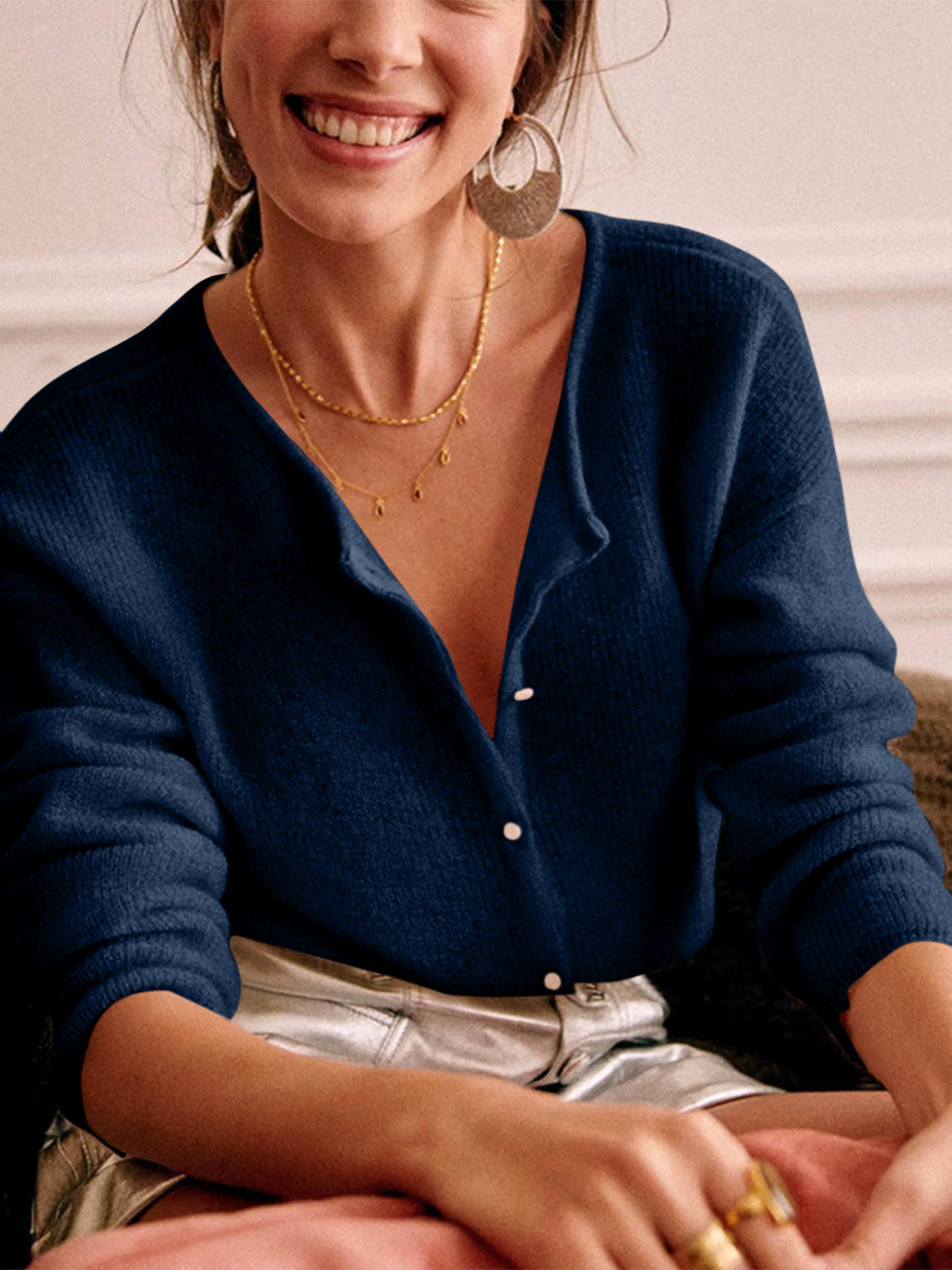 LIZAKOSHT  -  Button Down Long Sleeve Sweater