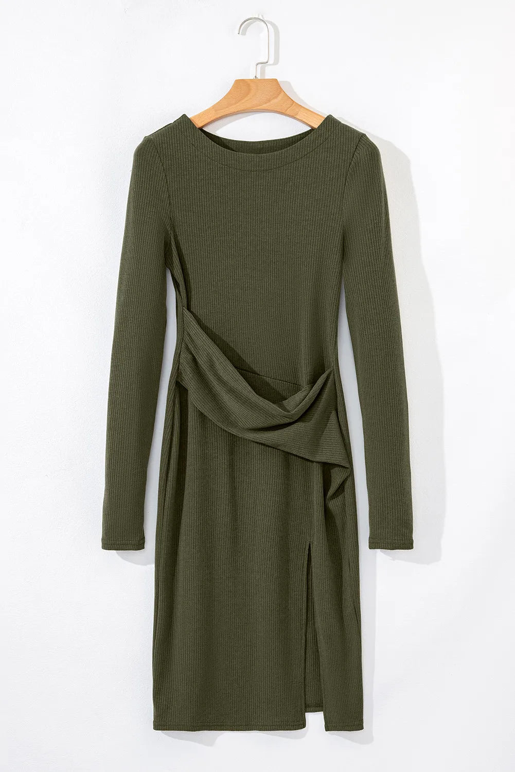 LIZAKOSHT  -  Slit Round Neck Long Sleeve Mini Dress