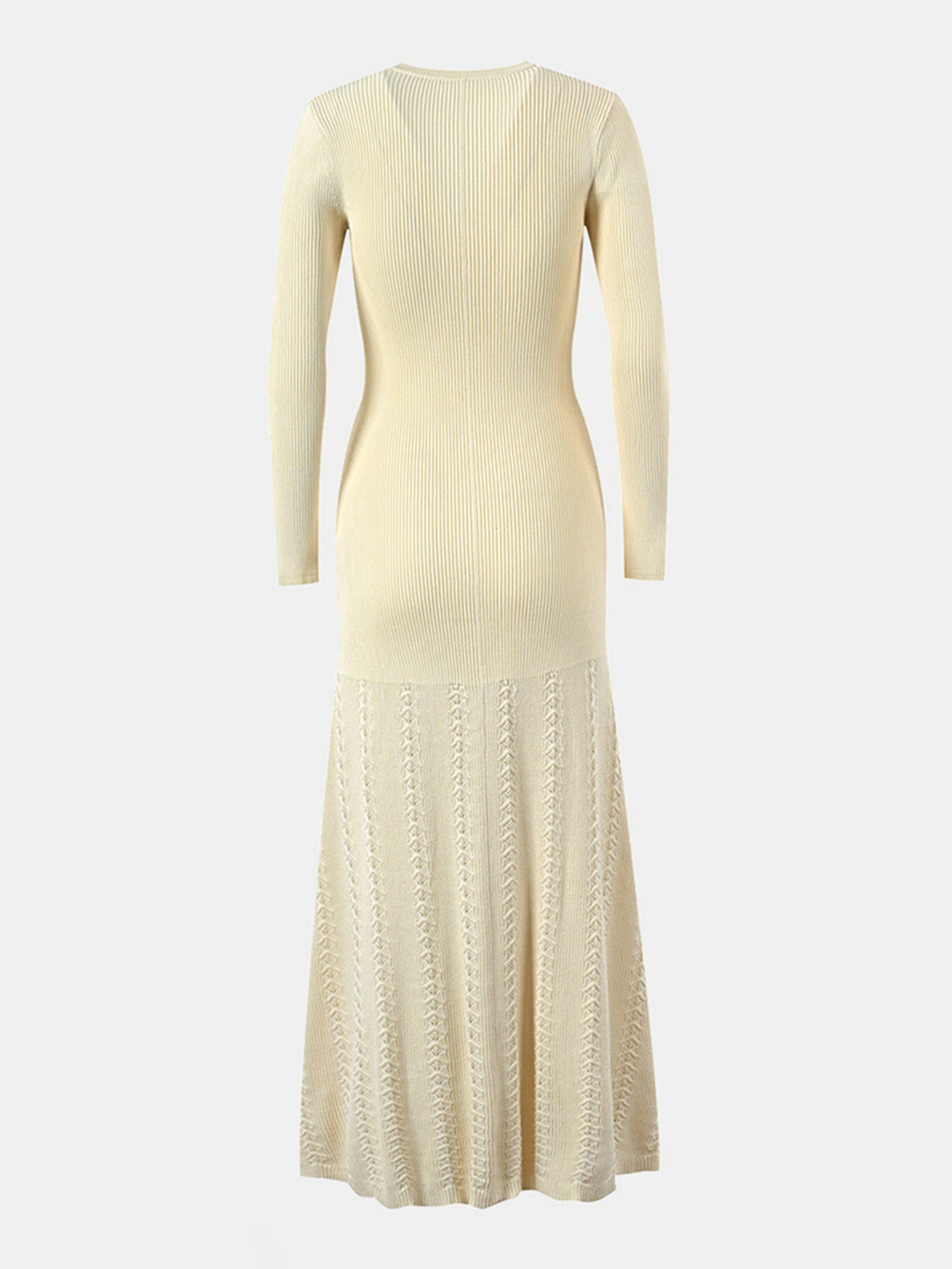 LIZAKOSHT  -  Openwork Round Neck Long Sleeve Sweater Dress