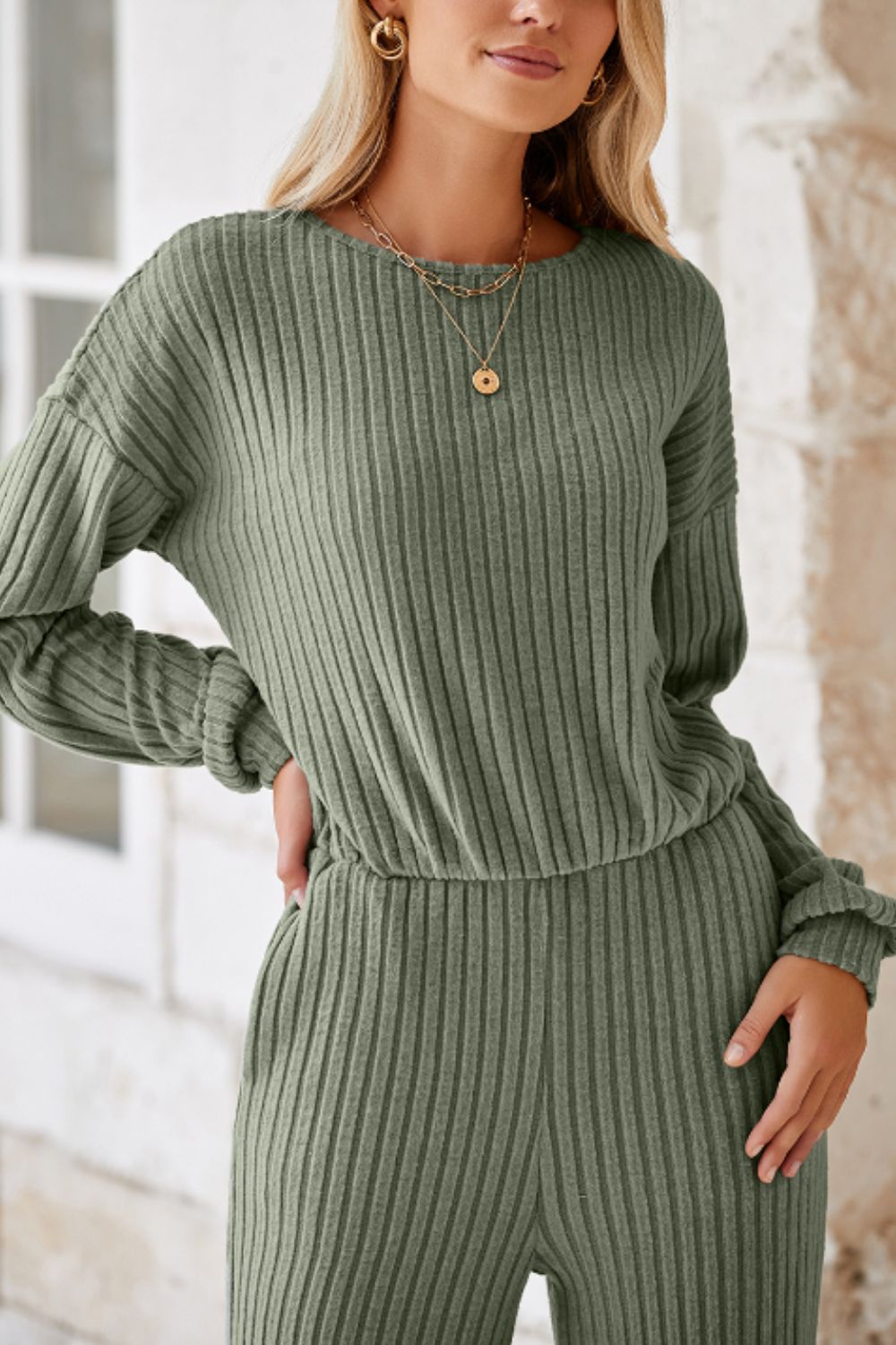 LIZAKOSHT  -  Round Neck Long Sleeve Jumpsuit