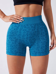 LIZAKOSHT  -  Ruched Leopard High Waist Active Shorts