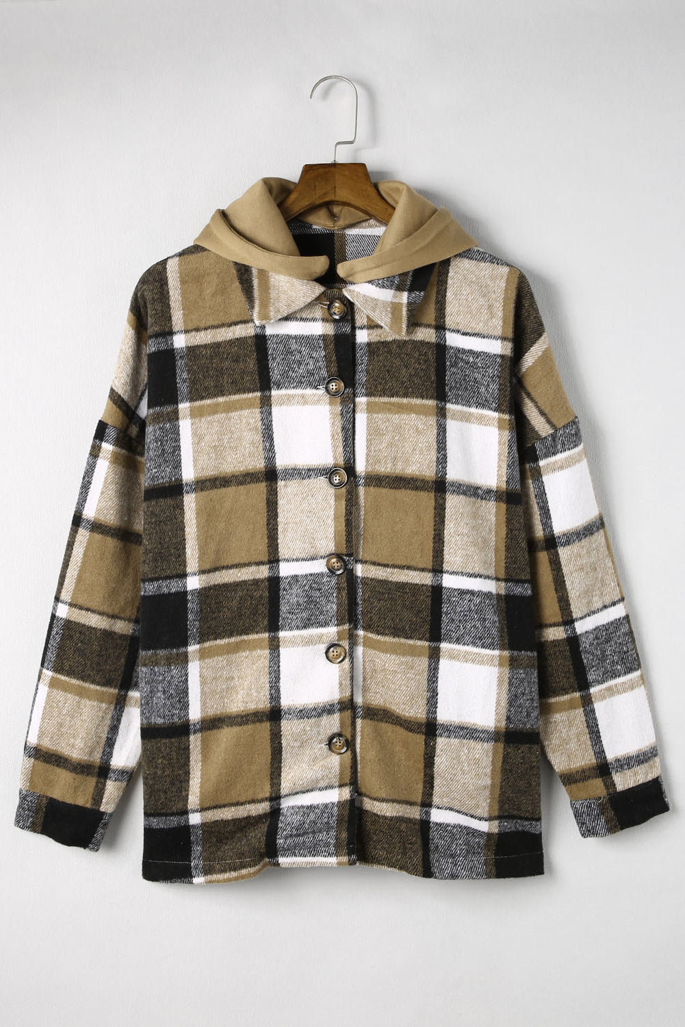 LIZAKOSHT  -  Plaid Button Up Hooded Shacket