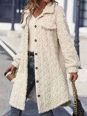LIZAKOSHT  -  Fuzzy Button Up Long Sleeve Longline Coat