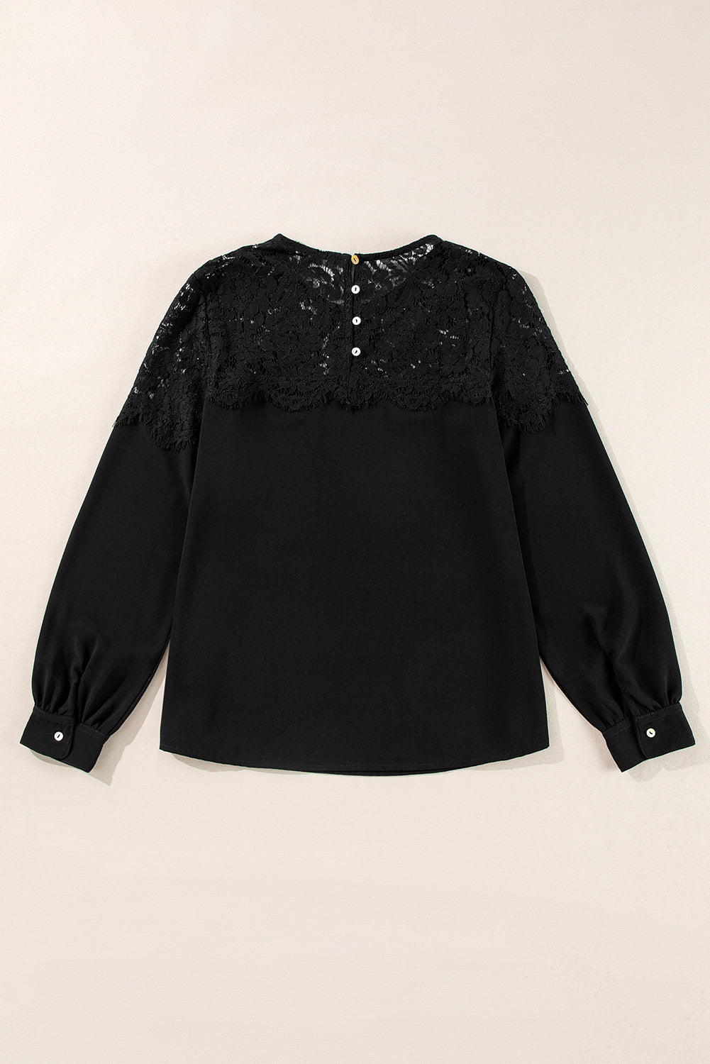 LIZAKOSHT  -  Lace Detail Round Neck Long Sleeve Blouse