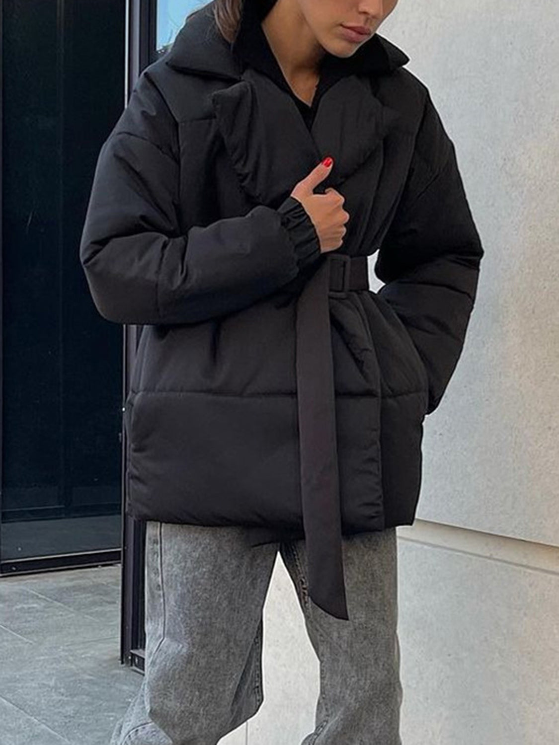 LIZAKOSHT  -  Puffer Long Sleeve Winter Coat with Belt