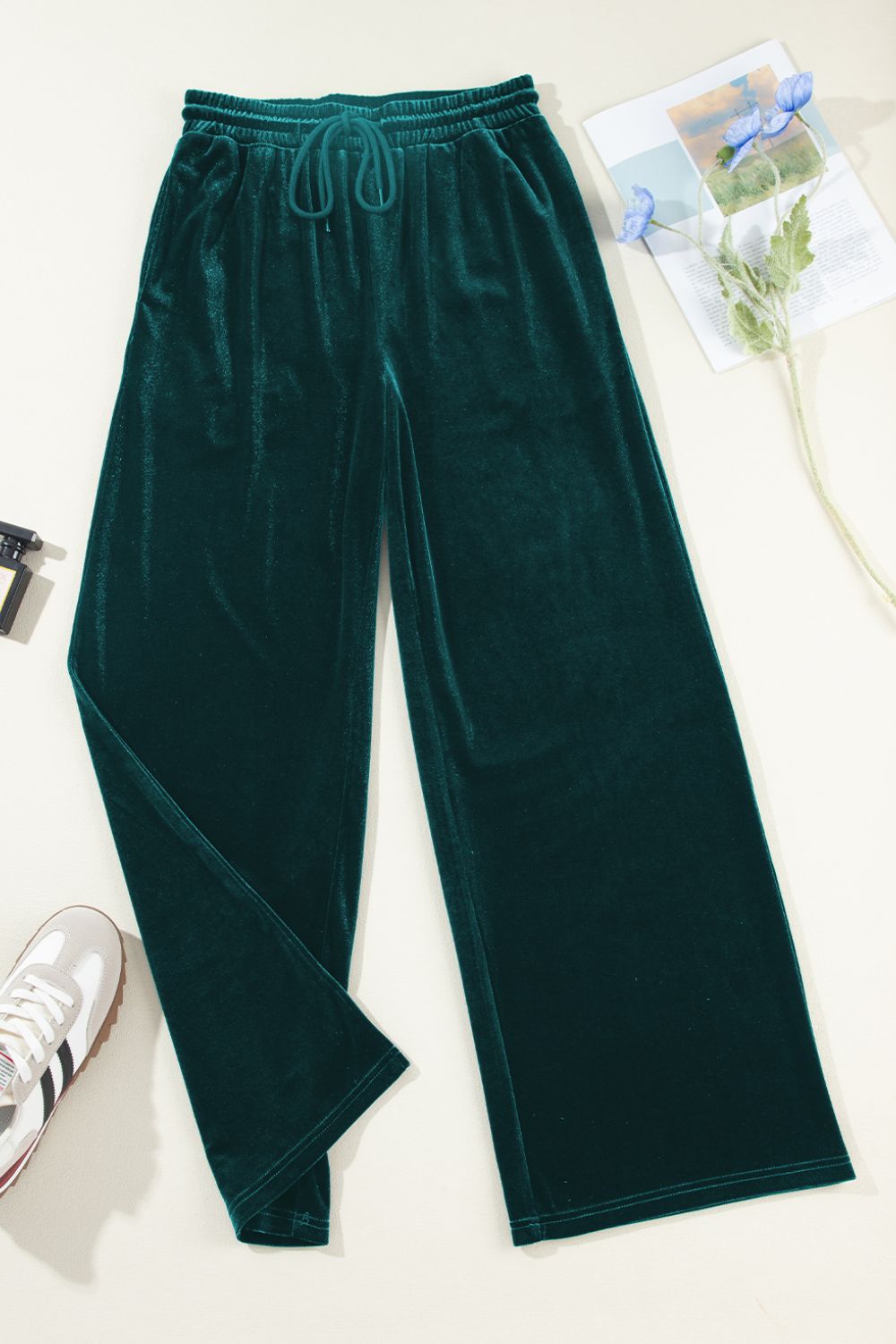 LIZAKOSHT  -  Drawstring Waist Wide Leg Active Pants