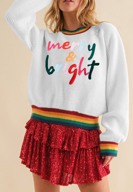 LIZAKOSHT  -  MERRY & BRIGHT Ribbed Round Neck Sweater