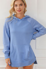 LIZAKOSHT  -  Exposed Seam Kangaroo Pocket Long Sleeve Hoodie
