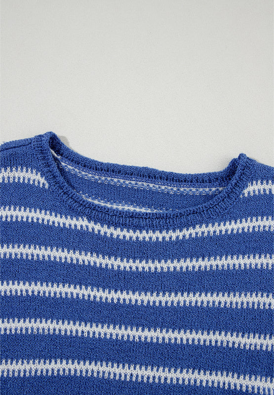 LIZAKOSHT  -  Striped Round Neck Dropped Shoulder Sweater