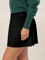 LIZAKOSHT  -  High Waist Knit Pleated Flare Mini Skirt