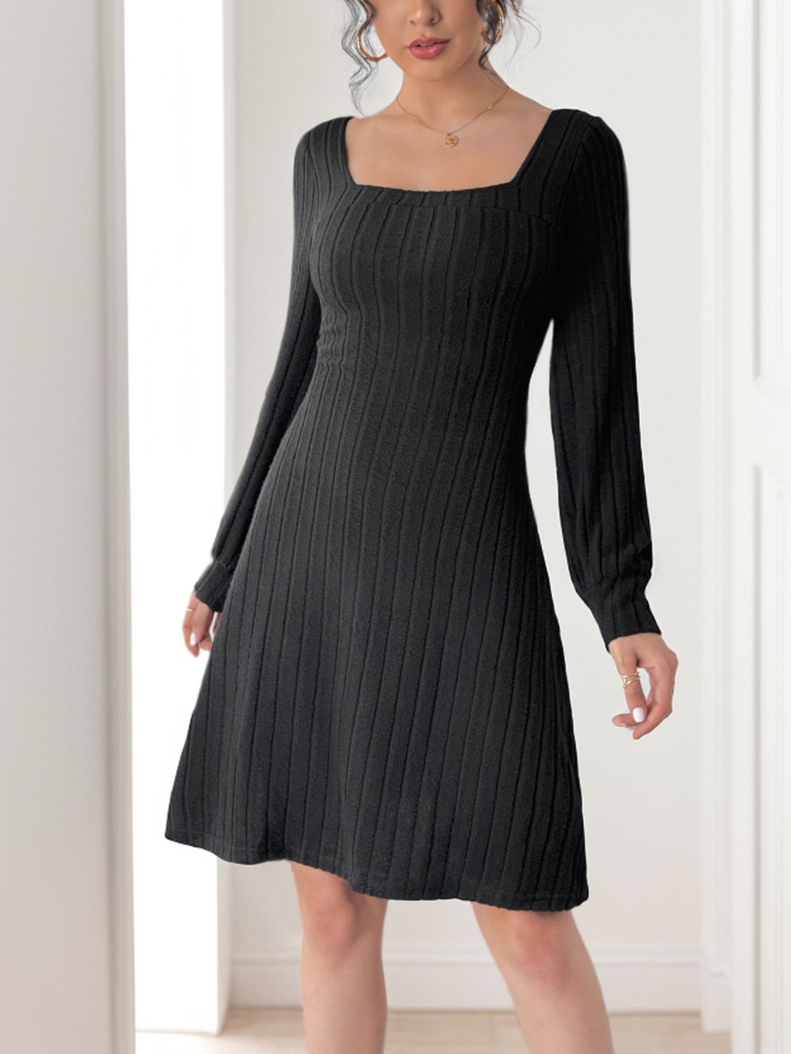 LIZAKOSHT  -  Perfee Butterfly Square Neck Long Sleeve Dress