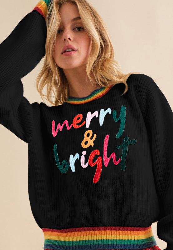 LIZAKOSHT  -  MERRY & BRIGHT Ribbed Round Neck Sweater