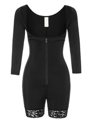 LIZAKOSHT  -  Full Size Zip Up Lace Detail Long Sleeve Shapewear