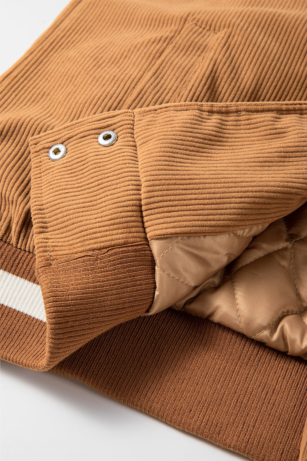 LIZAKOSHT  -  Contrast Baseball Collar Snap Down Long Sleeve Jacket