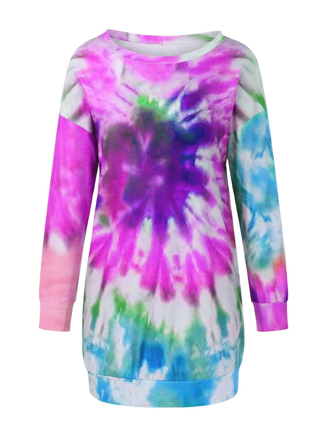 LIZAKOSHT  -  Full Size Tie-Dye Round Neck Long Sleeve Dress