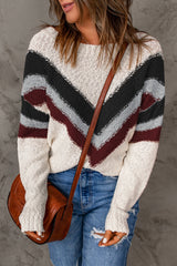 LIZAKOSHT  -  Contrast Dropped Shoulder Long Sleeve Sweater