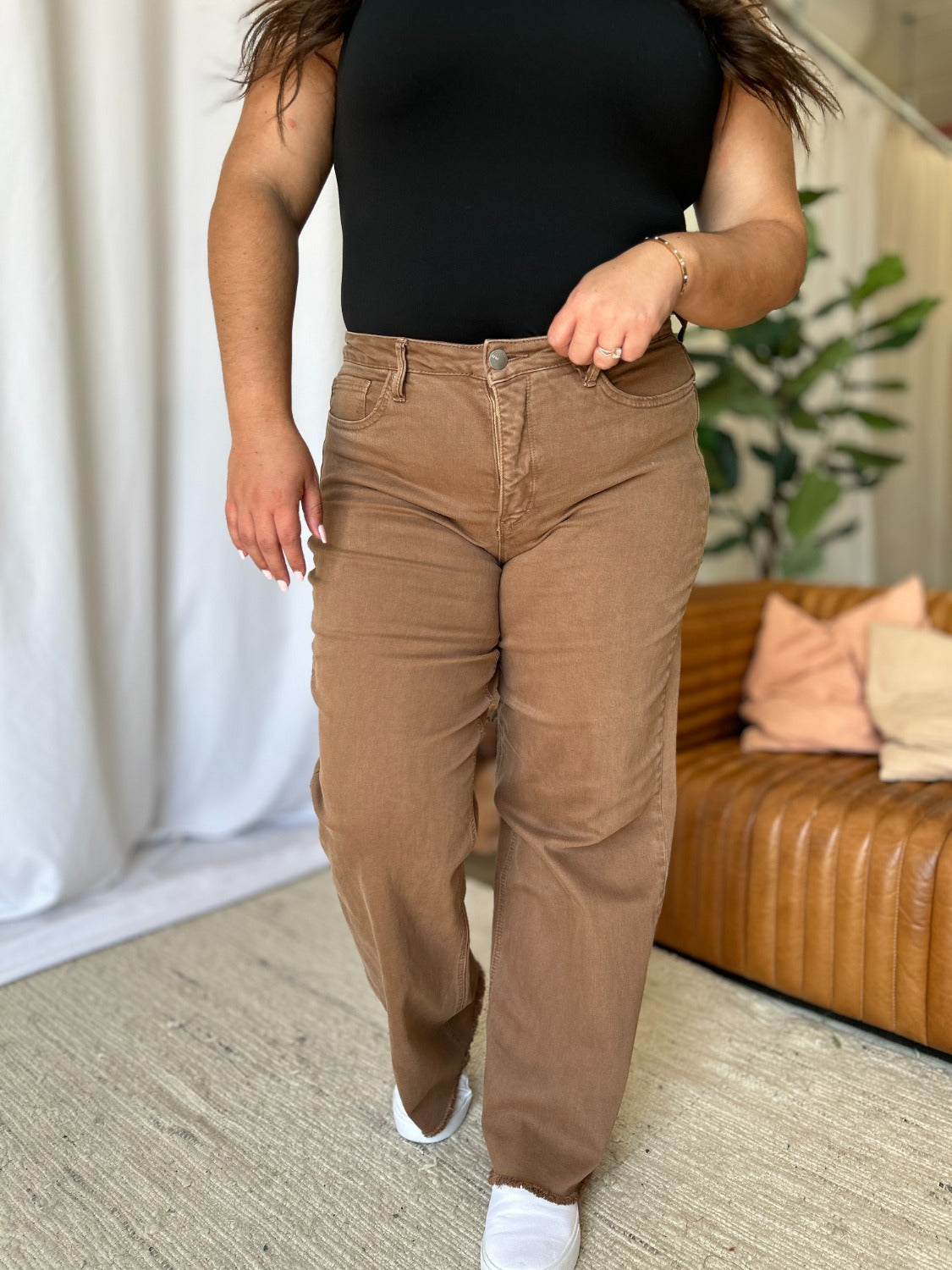LIZAKOSHT  -  RFM Full Size High Rise Garment Dye Wide Leg Jeans