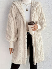 LIZAKOSHT  -  Open Front Long Sleeve Fuzzy Hooded Jacket