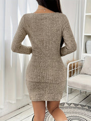 LIZAKOSHT  -  Square Neck Button Up Long Sleeve Top and Skirt Set