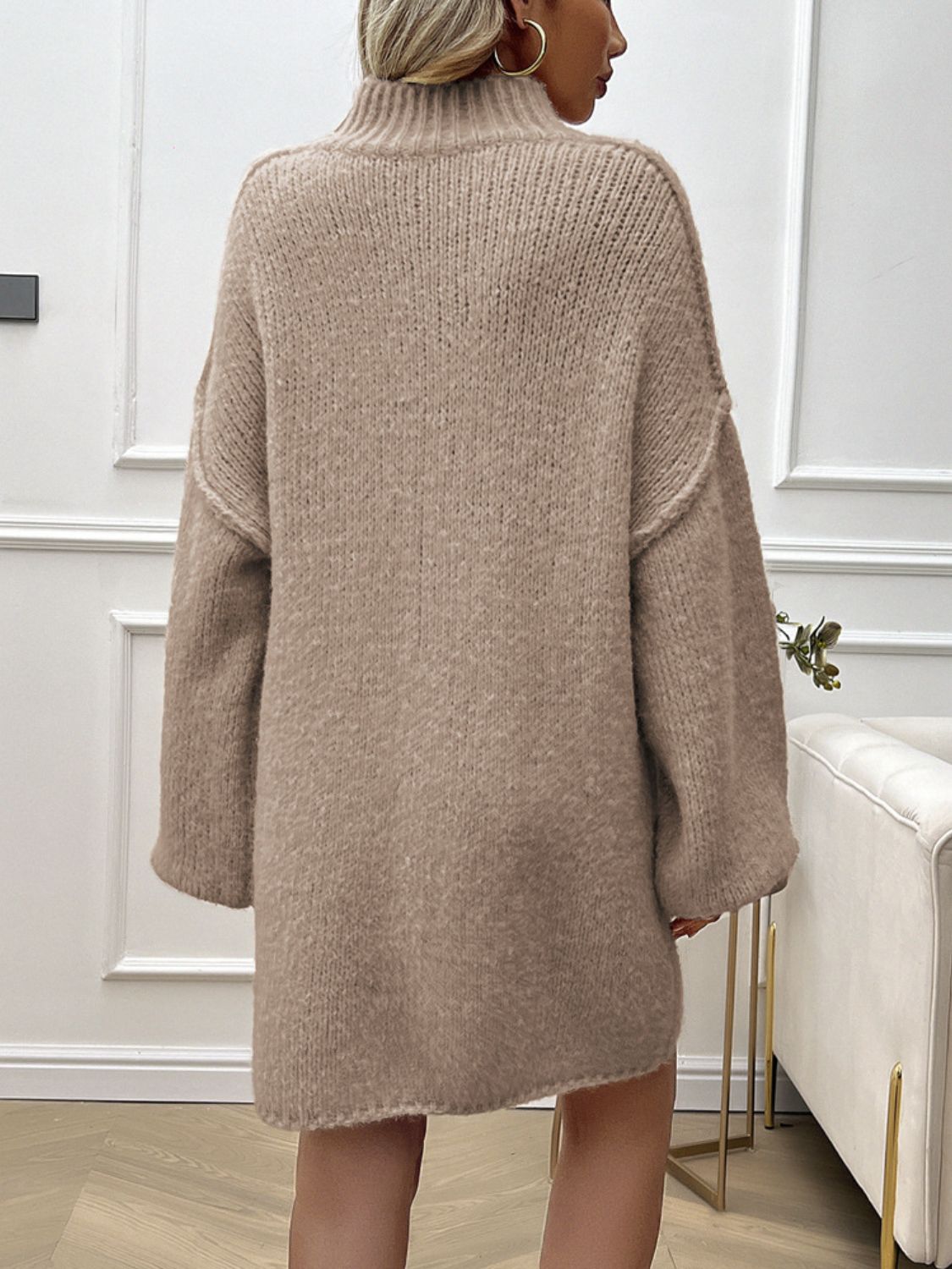 LIZAKOSHT  -  Devine Mock Neck Long Sleeve Mini Sweater Dress