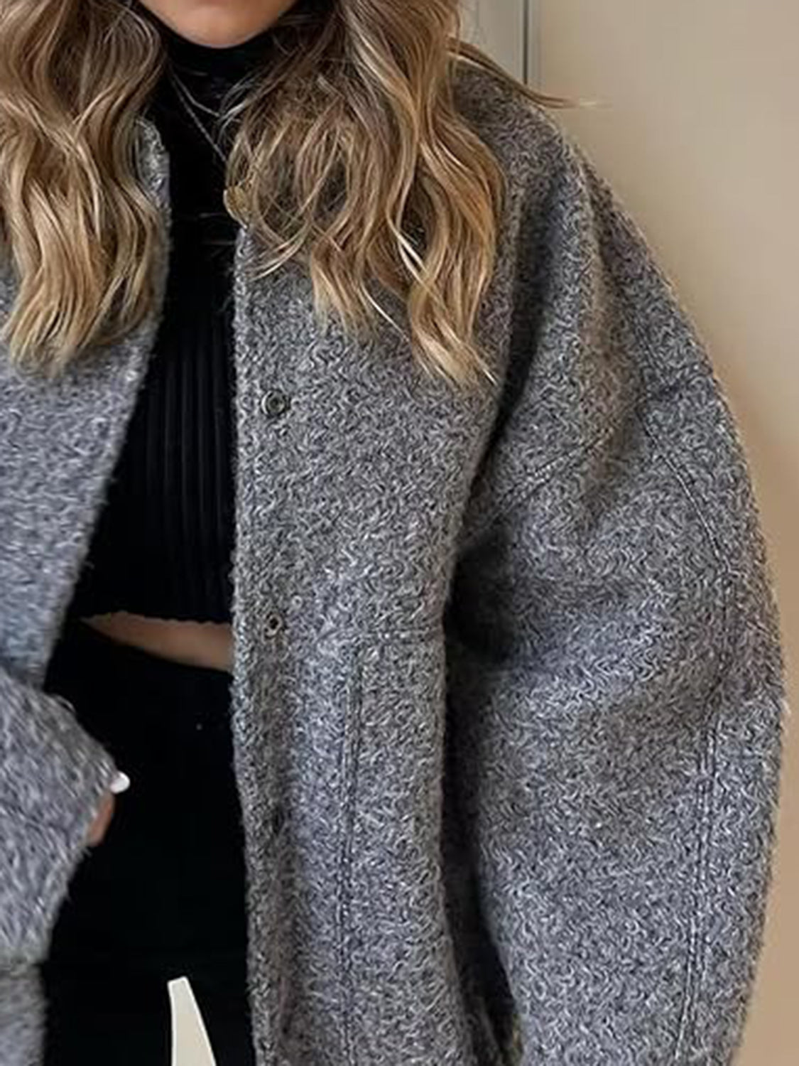 LIZAKOSHT  -  Full Size Snap Down Drop Shoulder Jacket