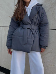 LIZAKOSHT  -  Puffer Long Sleeve Winter Coat with Belt