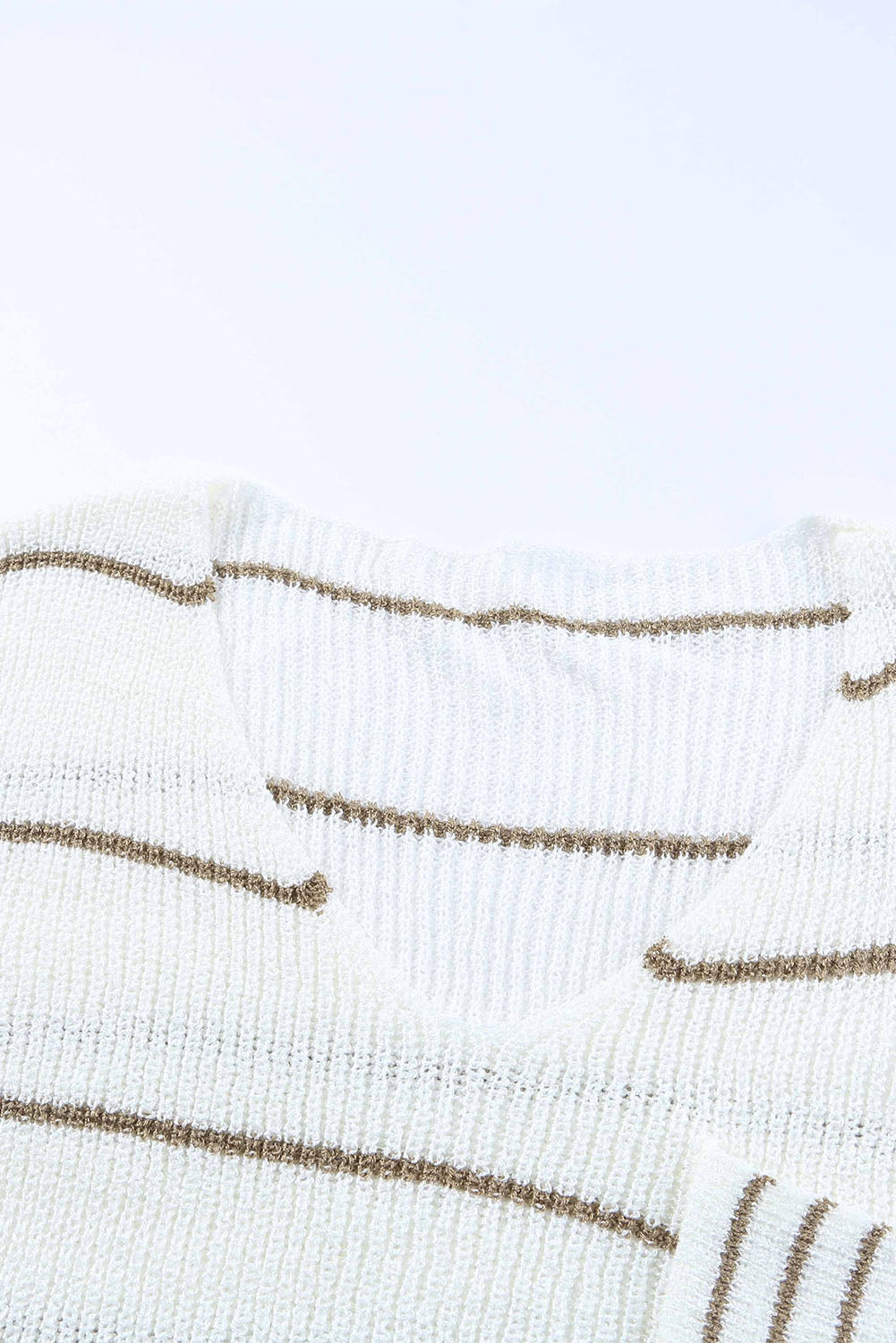 LIZAKOSHT  -  Striped V-Neck Drop Shoulder Sweater